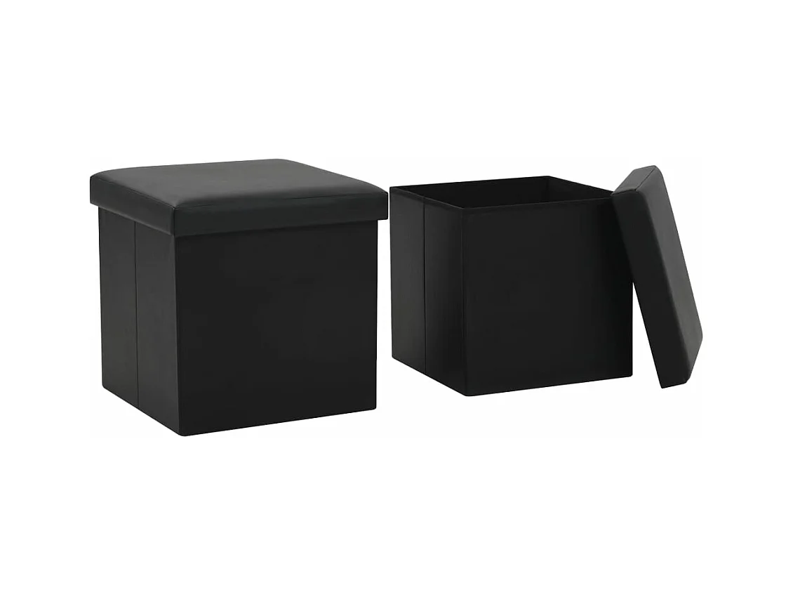 Tabourets de rangement pliables lot de 2 noir similicuir