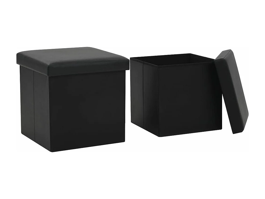 Tabourets de rangement pliables lot de 2 noir similicuir