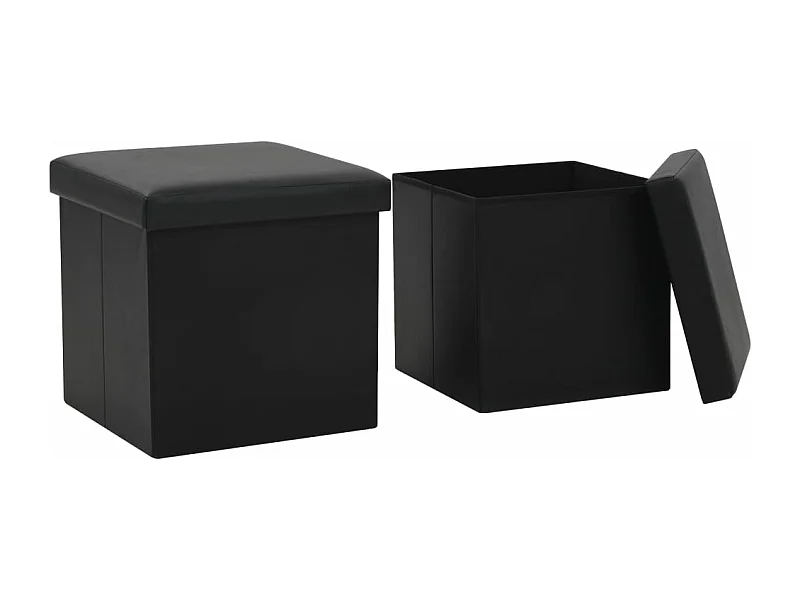 Tabourets de rangement pliables lot de 2 noir similicuir