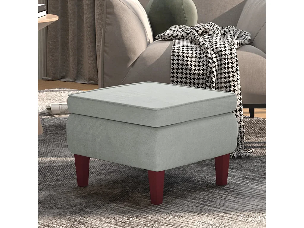 Taburete con patas de madera Terciopelo gris claro