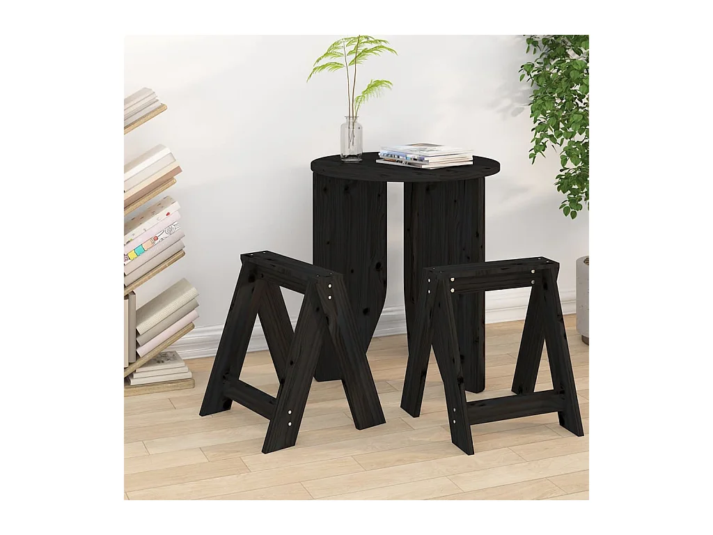 Tabourets lot de 2 noir 40x40x45 cm bois massif de pin