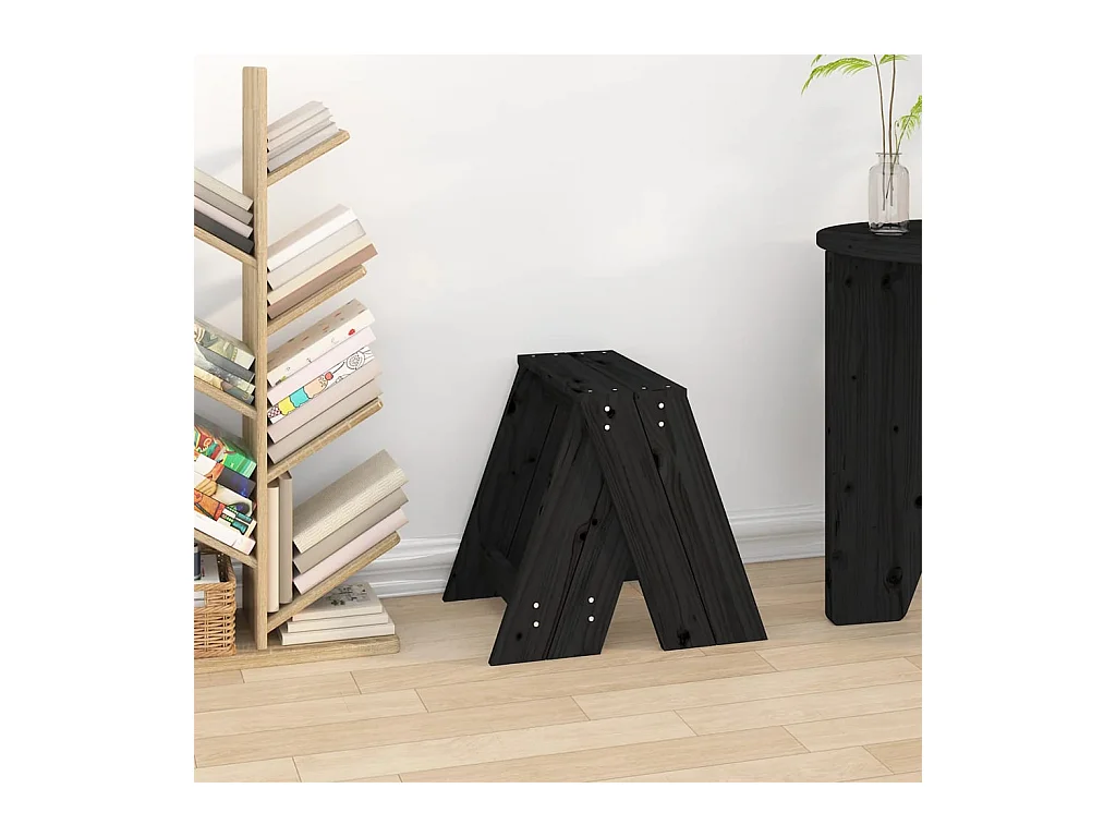 Tabourets lot de 2 noir 40x40x45 cm bois massif de pin