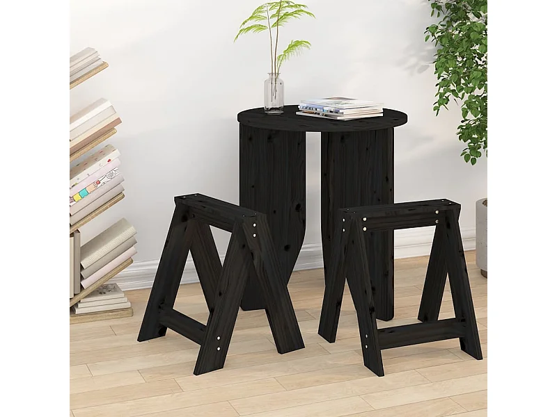 Tabourets lot de 2 noir 40x40x45 cm bois massif de pin