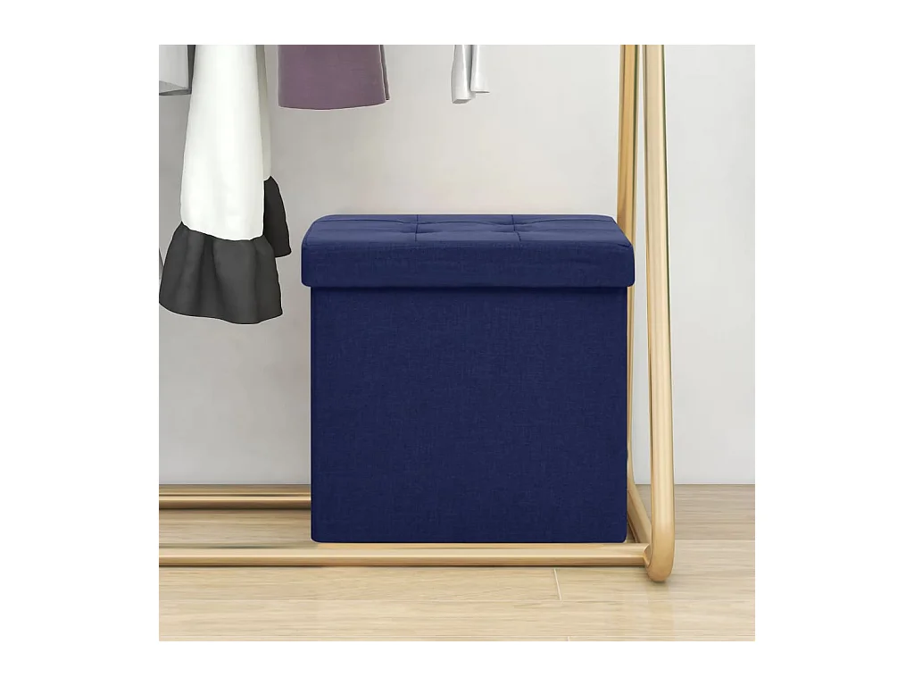 Tabouret de rangement pliable Bleu Faux lin