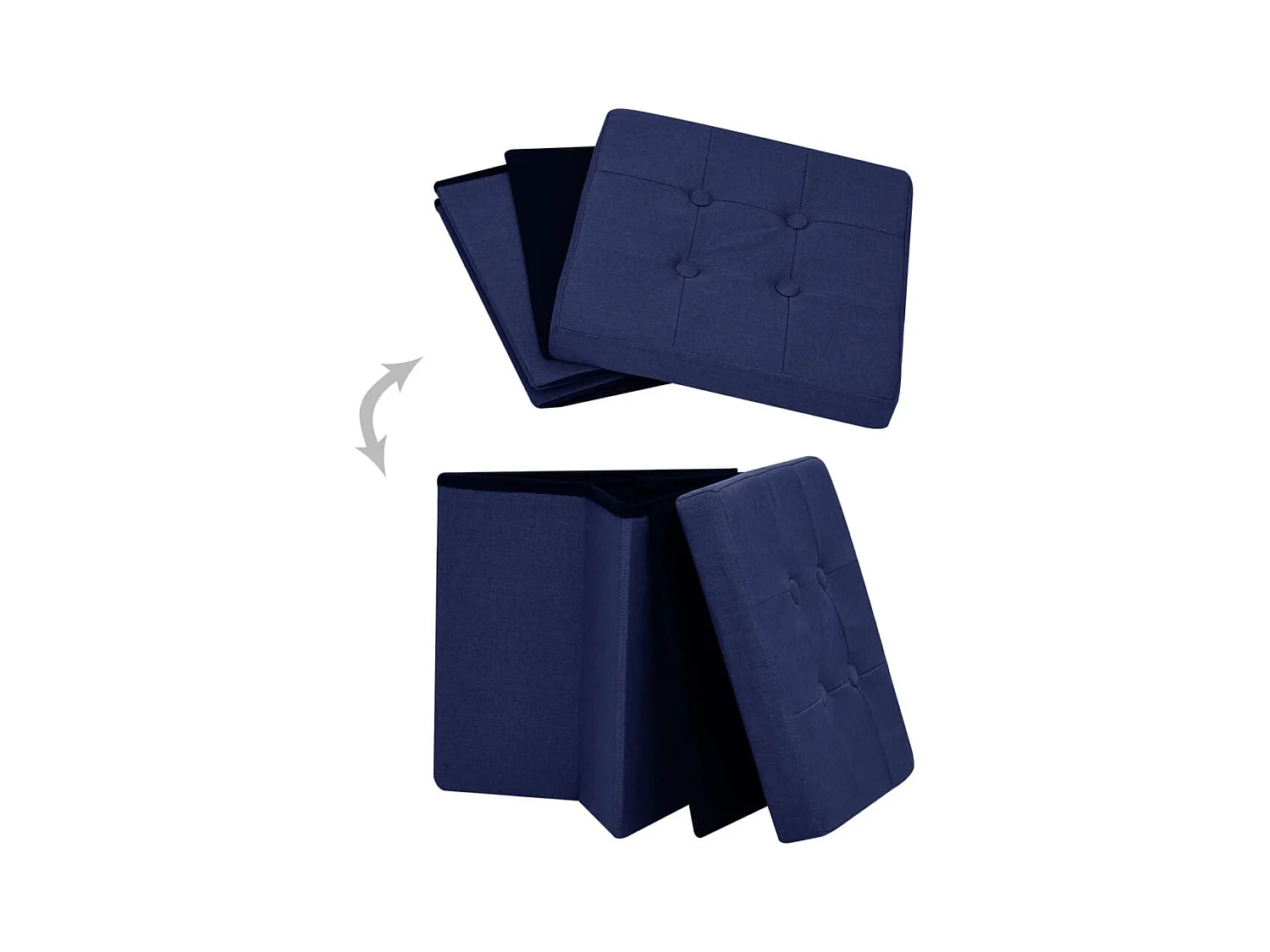 Zusammenklappbarer Aufbewahrungshocker aus blauem Kunstleinen