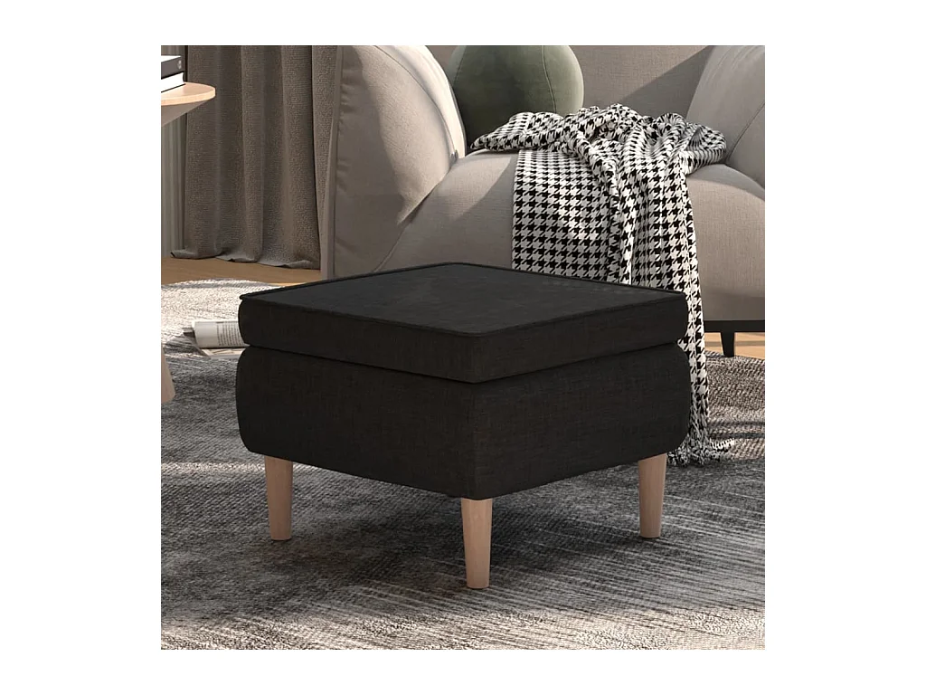 Hocker mit Holzbeinen aus schwarzem Stoff