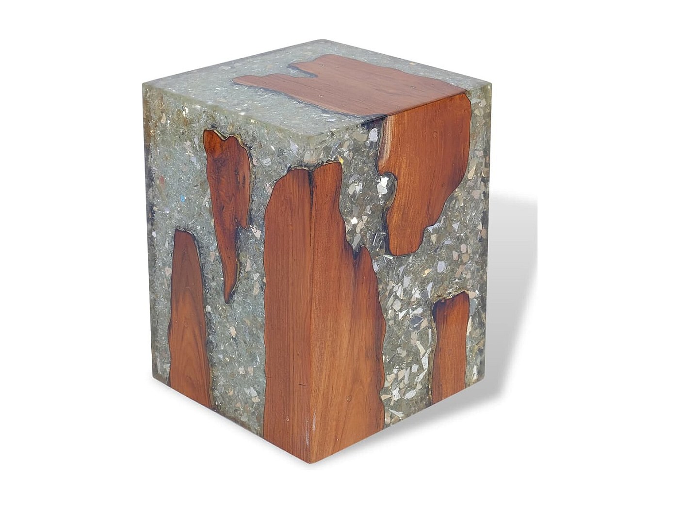 Hocker aus massivem Teakholz und Harz