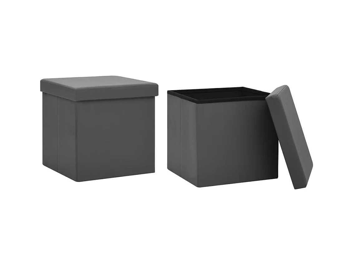 Tabourets de rangement pliables lot de 2 gris PVC