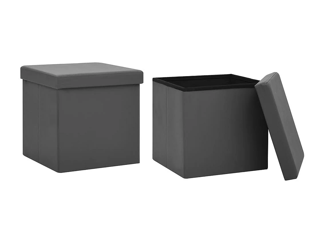 Tabourets de rangement pliables lot de 2 gris PVC