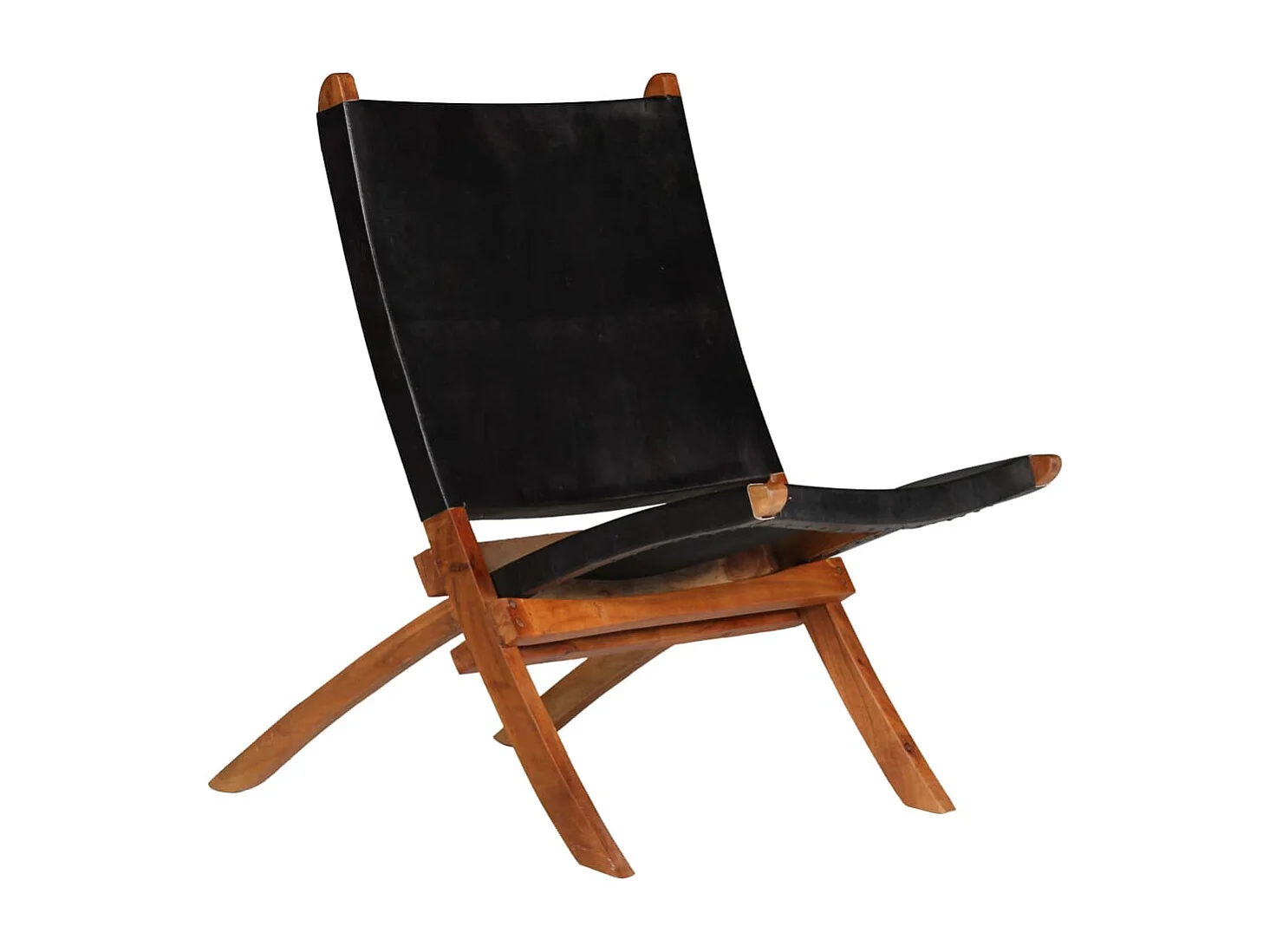 Chaise de relaxation pliable Noir Cuir véritable