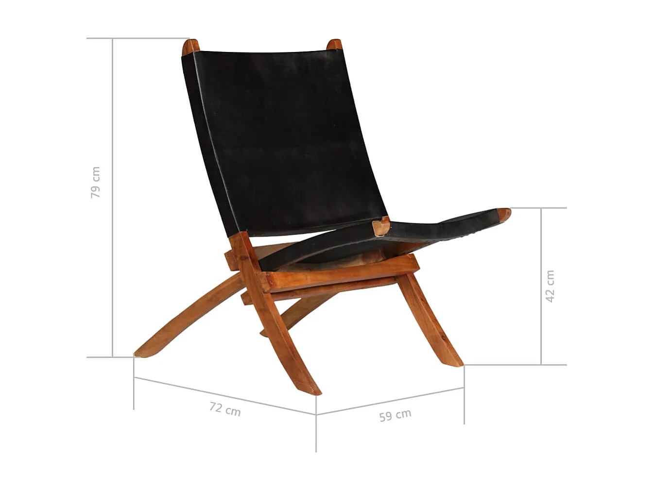Chaise de relaxation pliable Noir Cuir véritable