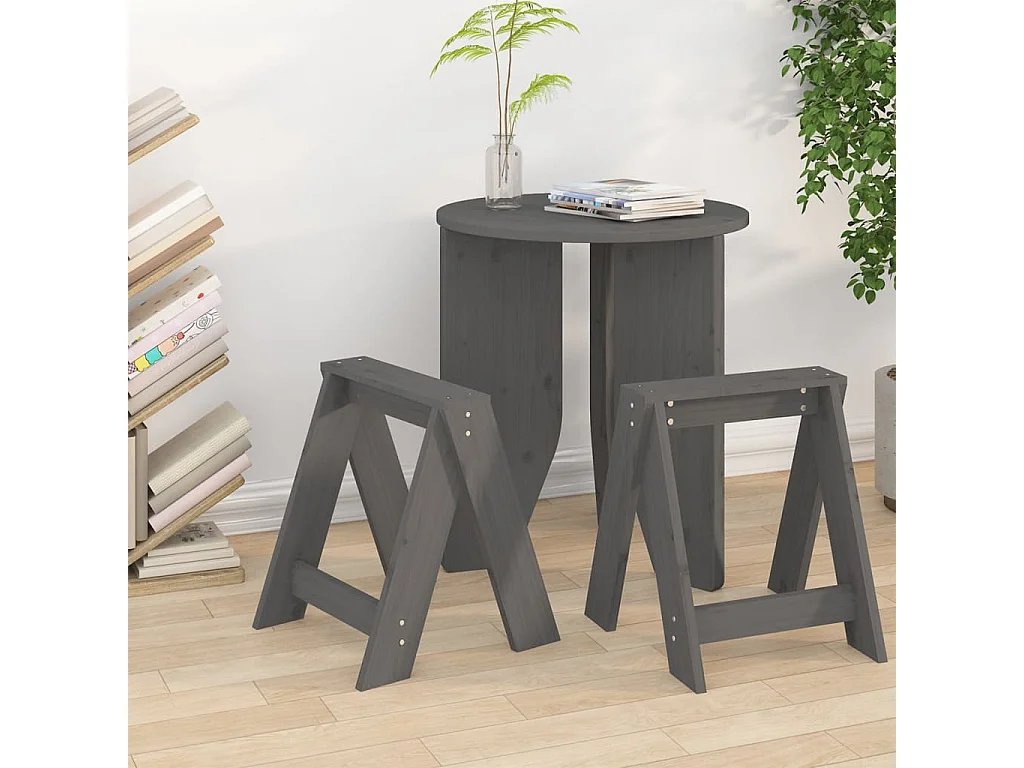Tabourets lot de 2 gris 40x40x45 cm bois massif de pin