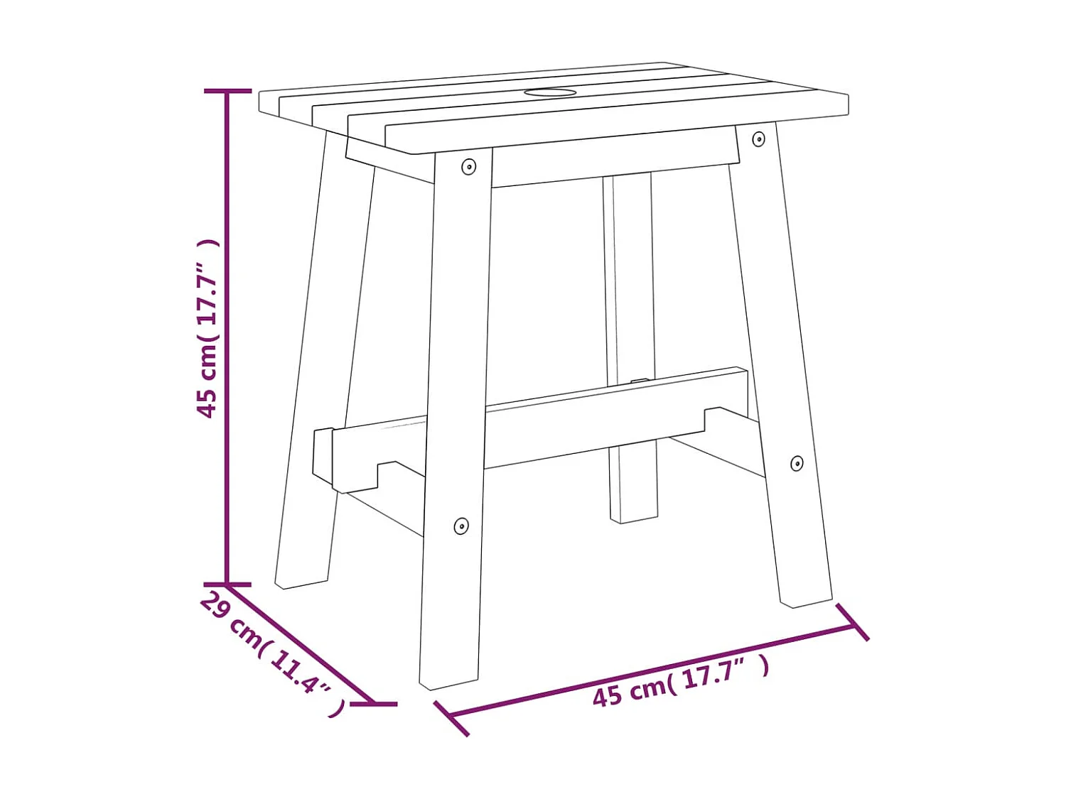 Tabouret 45x29x45 cm Rectangulaire Bois d'acacia solide