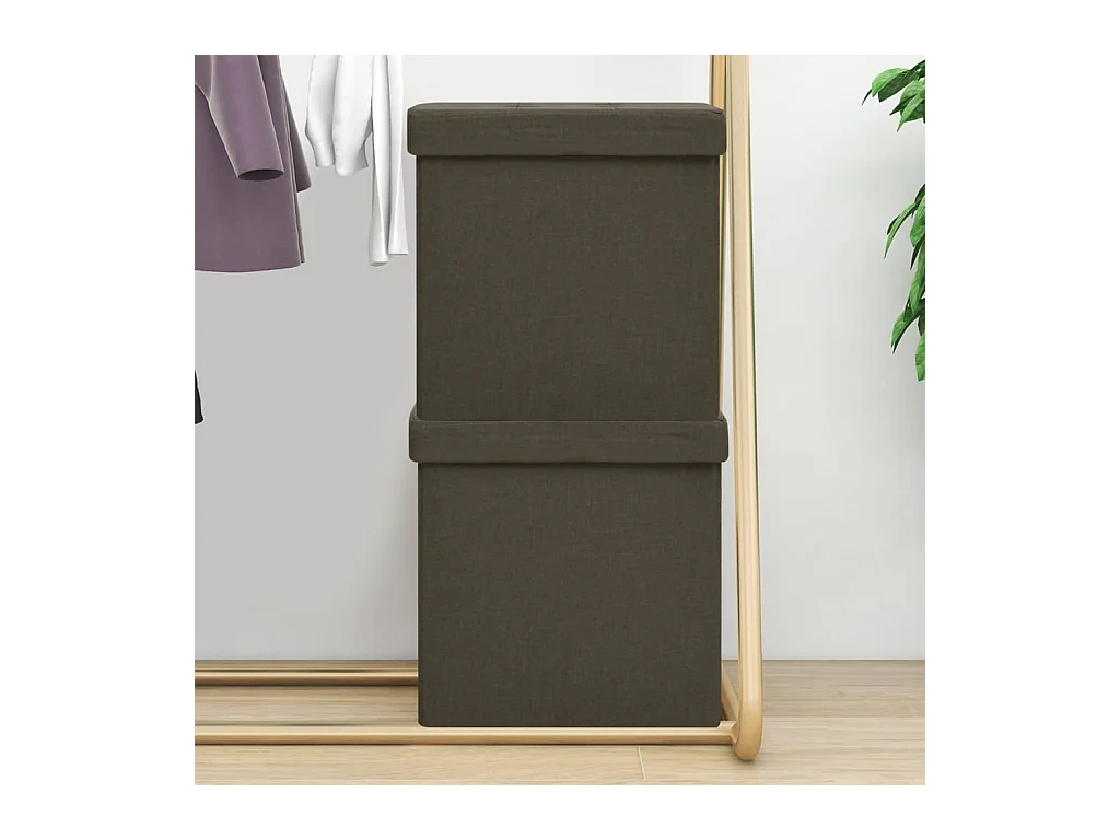Tabourets de rangement pliables lot de 2 marron foncé faux lin