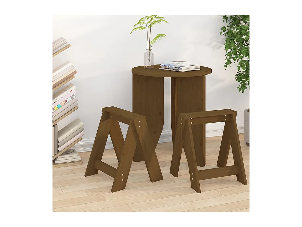 Tabourets lot de 2 marron miel 40x40x45 cm bois massif de pin