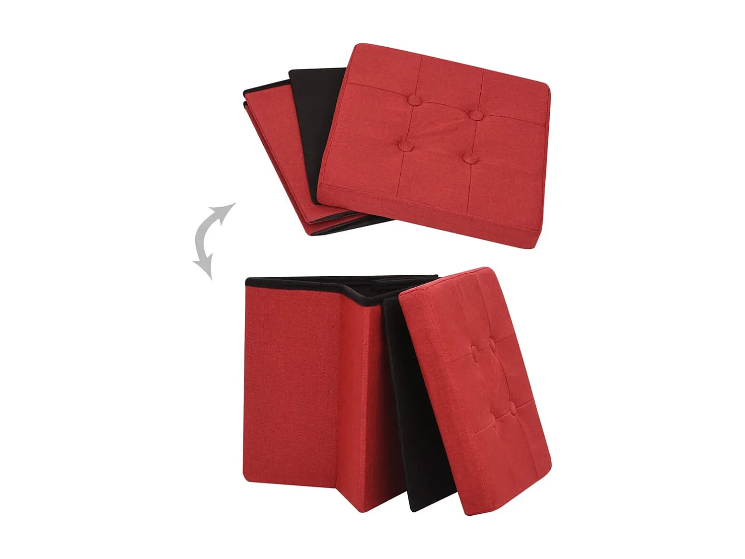 Tabouret de rangement pliable Rouge bordeaux Faux lin