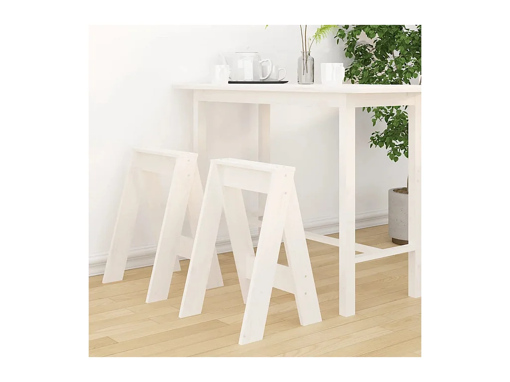 Tabourets lot de 2 blanc 40x40x60 cm bois massif de pin