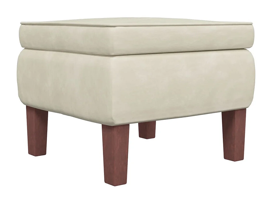 Taburete con patas de madera Terciopelo Crema