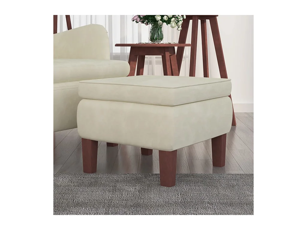 Tabouret avec pieds en bois Crème Velours