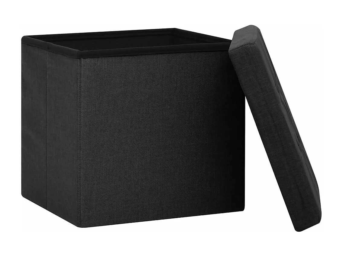 Tabouret de rangement pliable Noir Faux lin