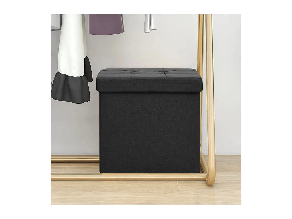 Tabouret de rangement pliable Noir Faux lin