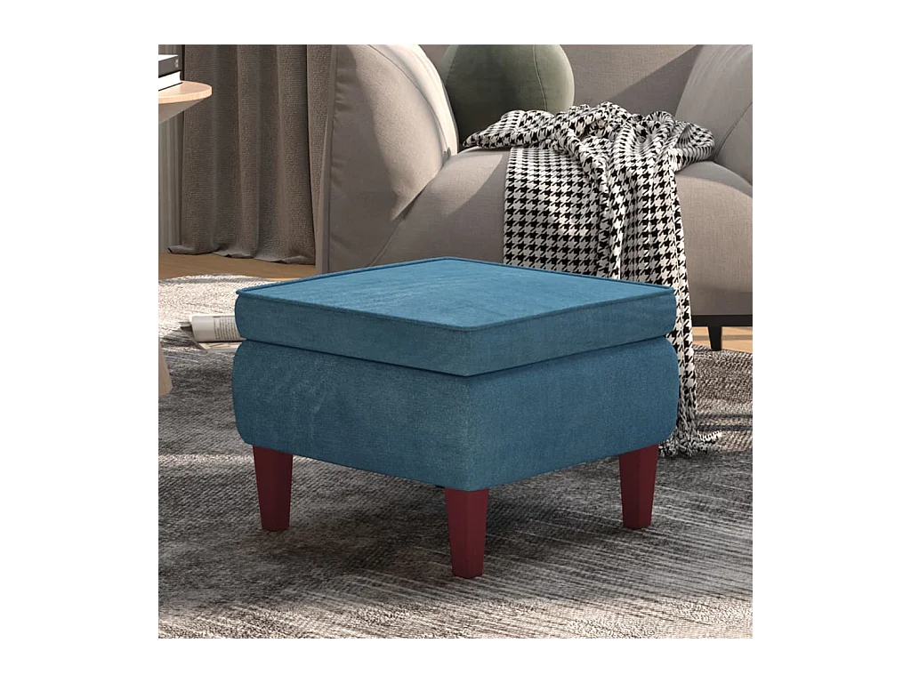 Tabouret avec pieds en bois Bleu Velours