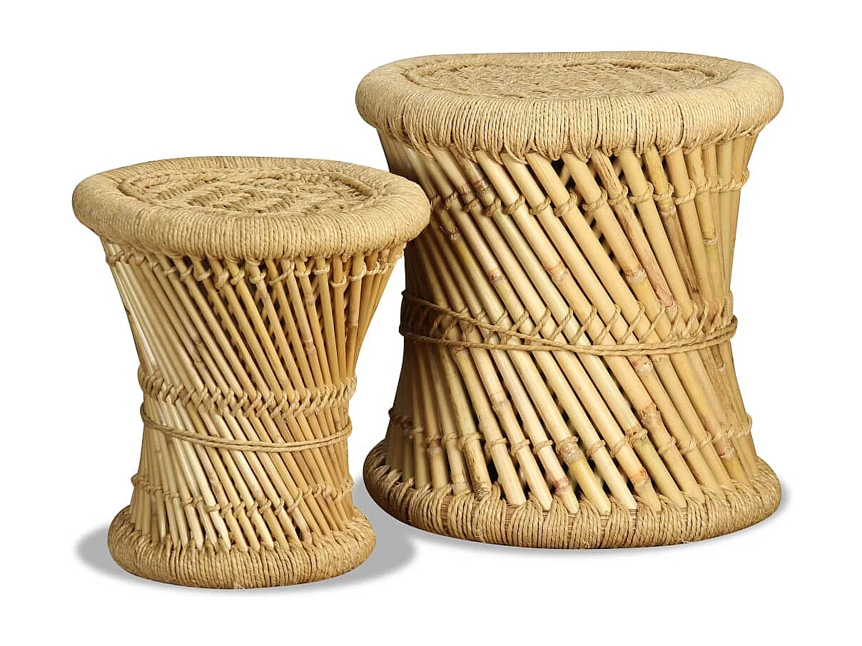 Hocker 2er-Set aus Bambus und Jute