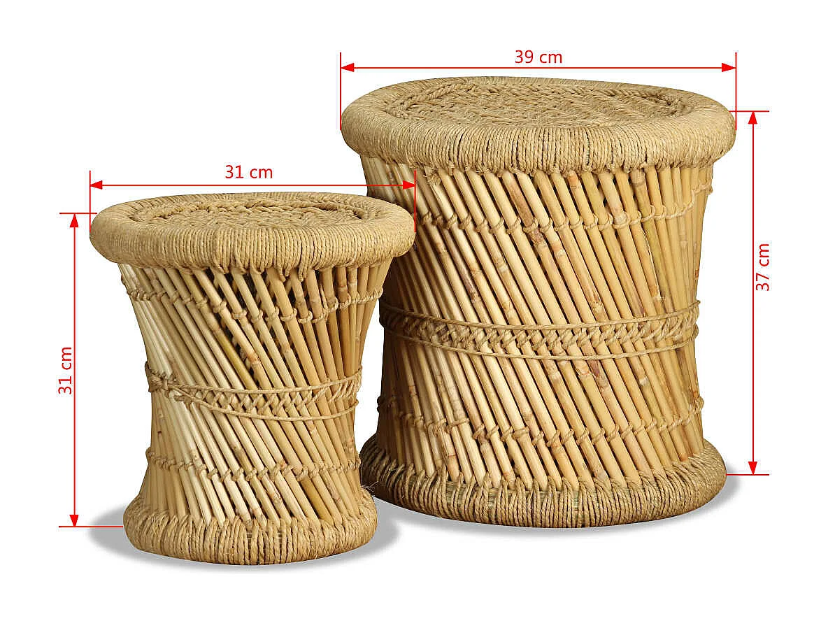 Hocker 2er-Set aus Bambus und Jute