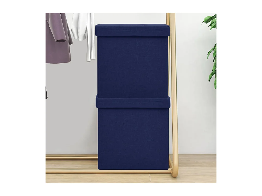 Tabourets de rangement pliables lot de 2 bleu faux lin