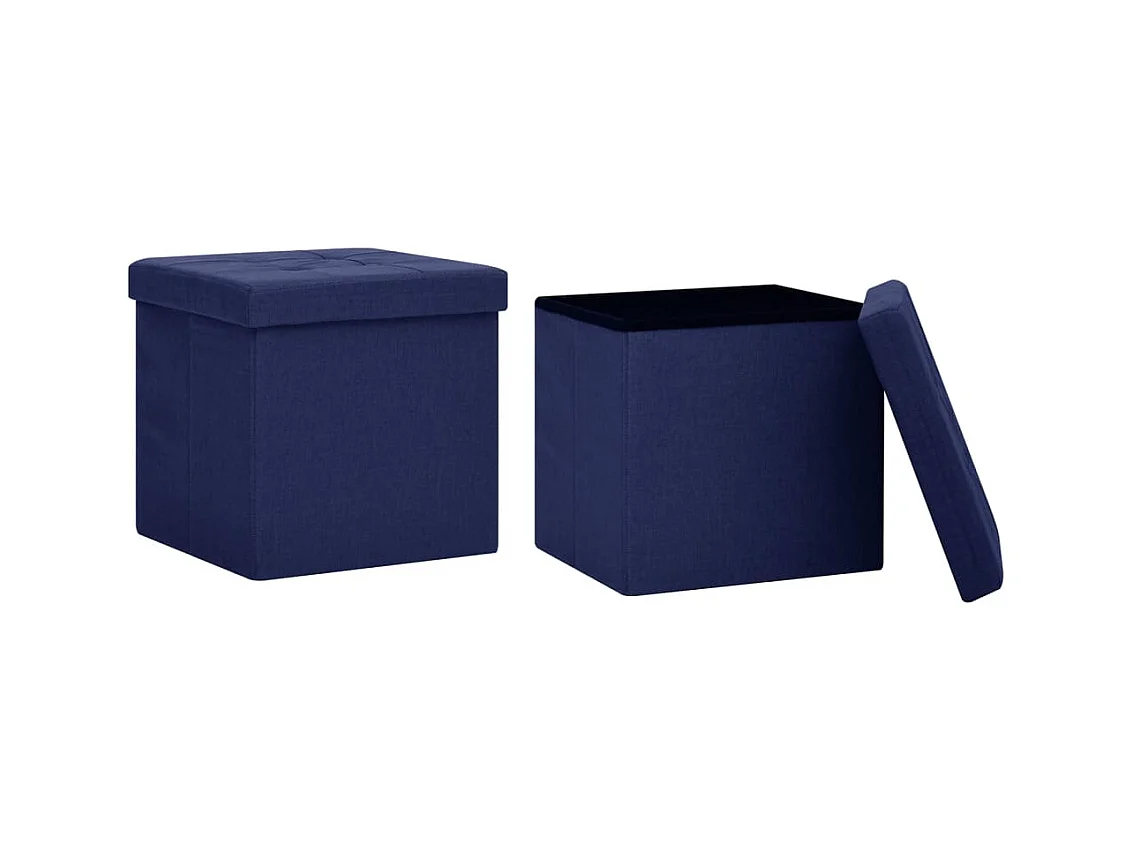 Tabourets de rangement pliables lot de 2 bleu faux lin