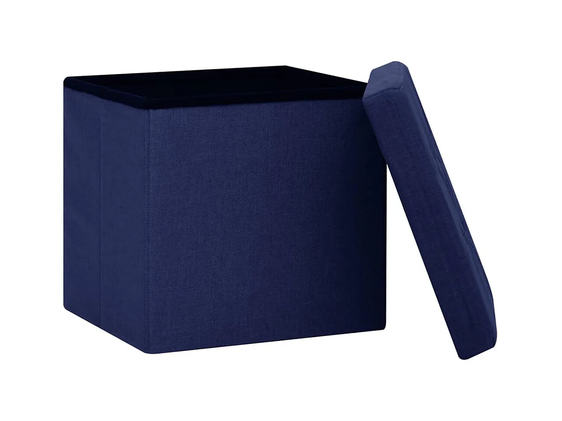 Tabourets de rangement pliables lot de 2 bleu faux lin