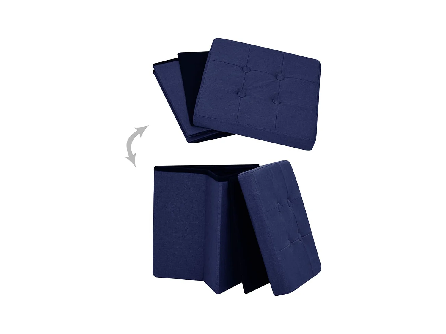 Tabourets de rangement pliables lot de 2 bleu faux lin
