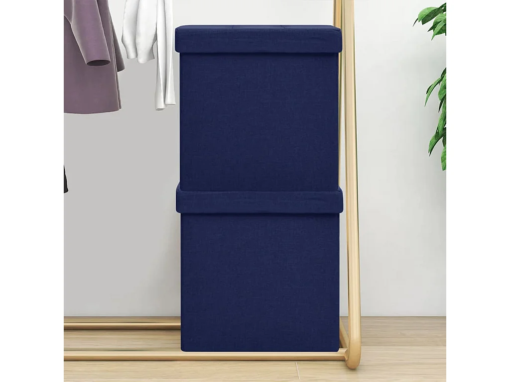 Tabourets de rangement pliables lot de 2 bleu faux lin