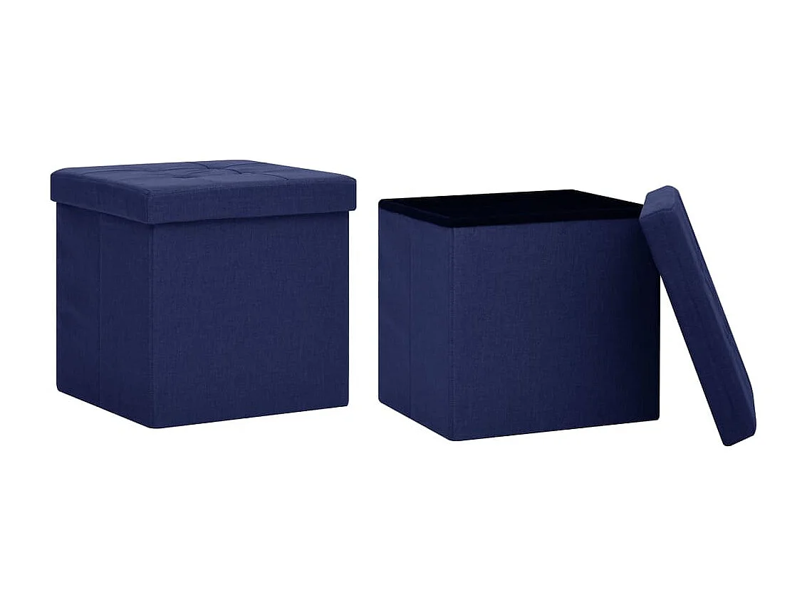 Tabourets de rangement pliables lot de 2 bleu faux lin