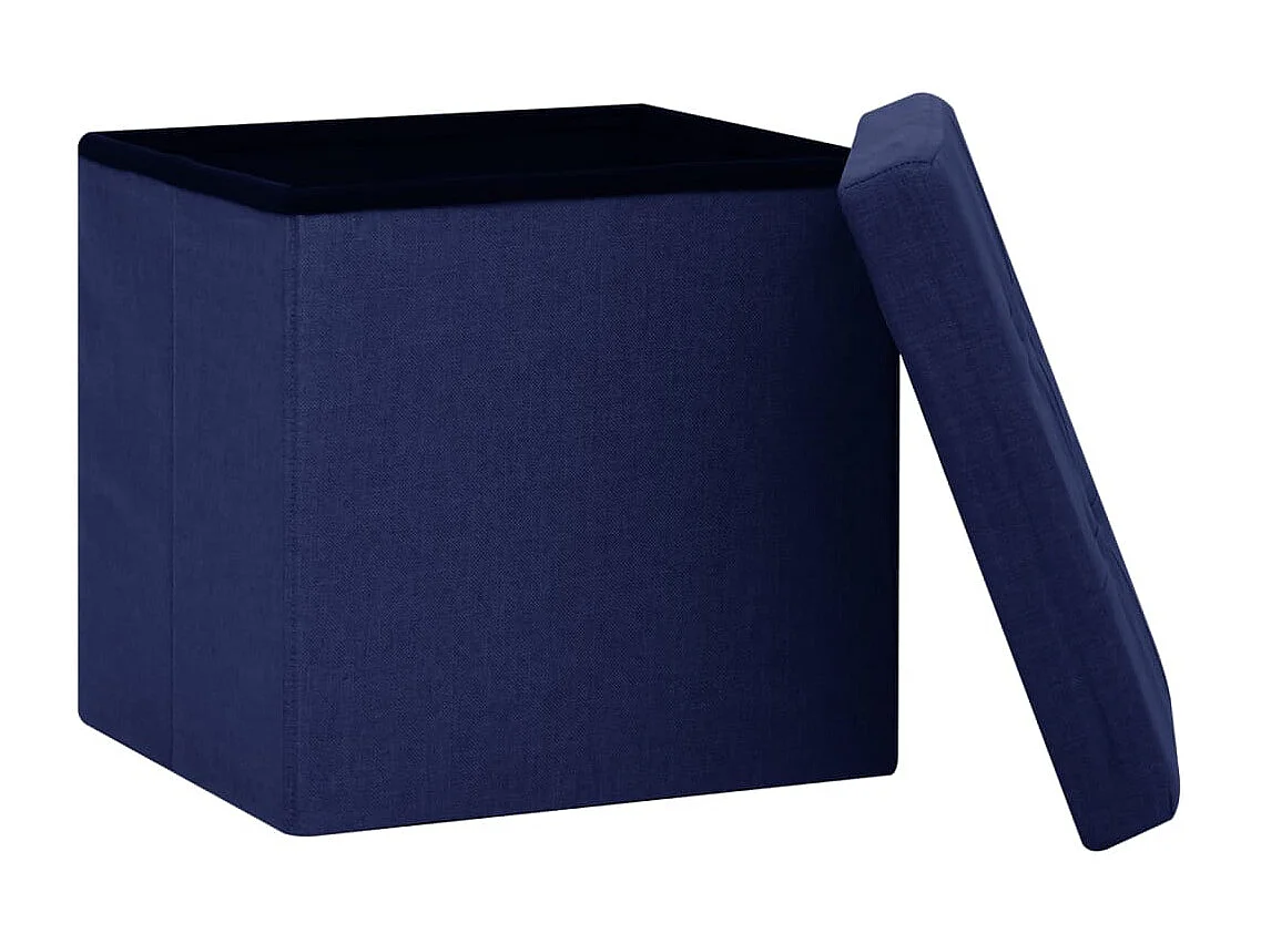 Tabourets de rangement pliables lot de 2 bleu faux lin