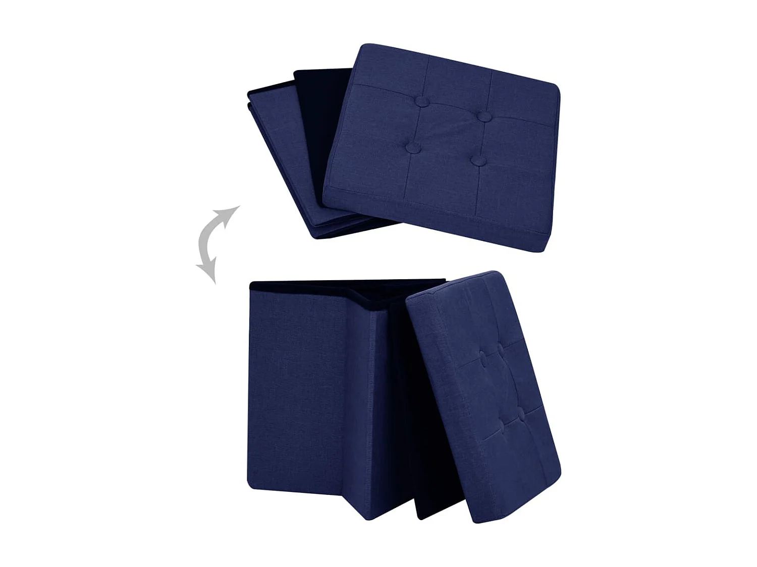 Tabourets de rangement pliables lot de 2 bleu faux lin