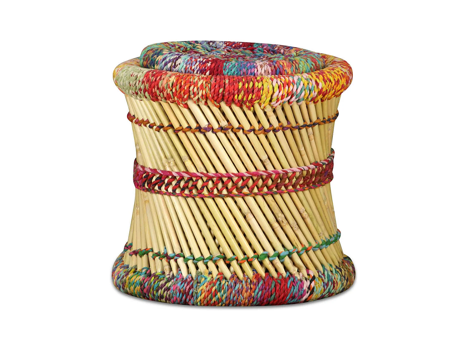 Tabourets avec détails chindi lot de 2 multicolore bambou