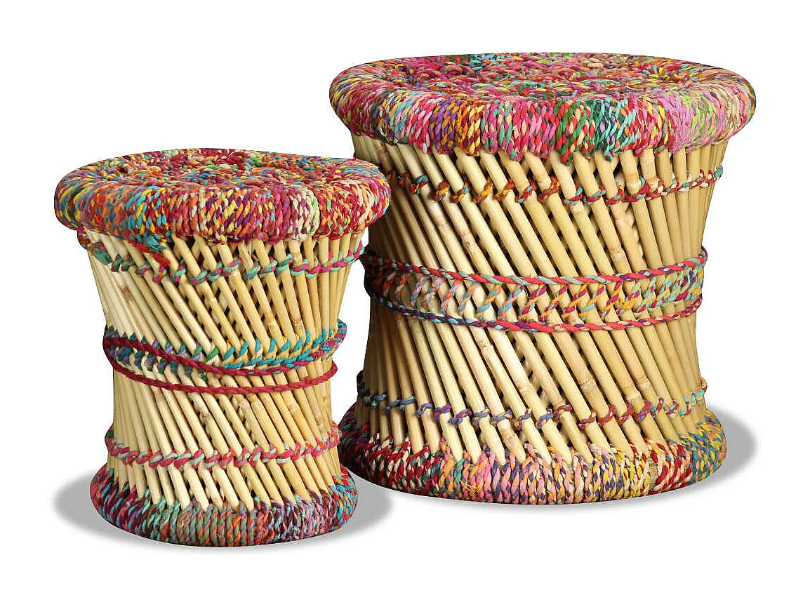 Set di 2 sgabelli con dettagli chindi in bambù multicolor