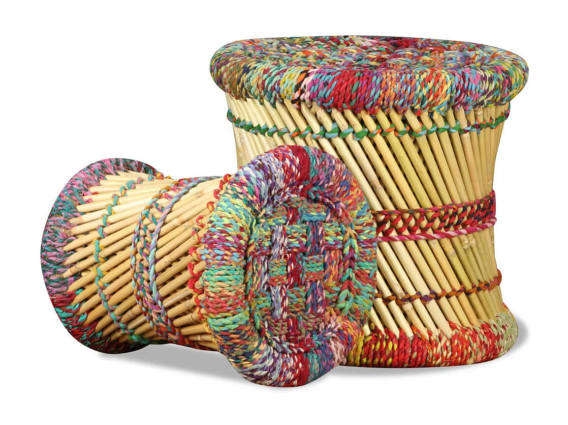 Set di 2 sgabelli con dettagli chindi in bambù multicolor