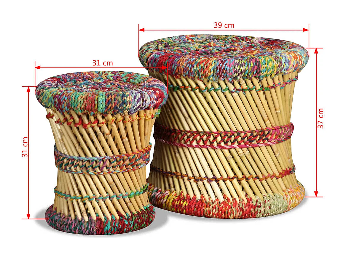 Set di 2 sgabelli con dettagli chindi in bambù multicolor