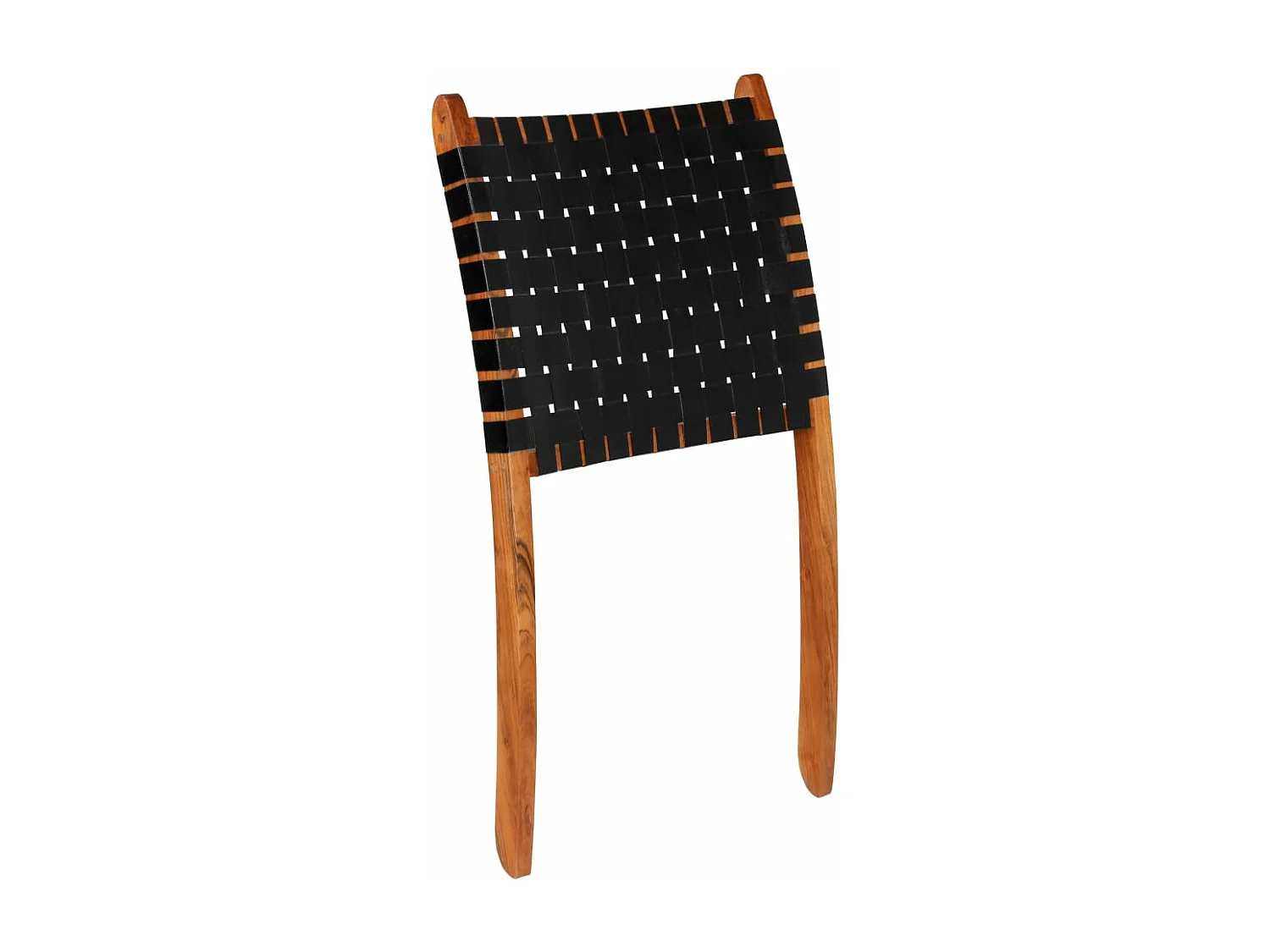 Silla plegable con bandas cruzadas de cuero genuino negro.