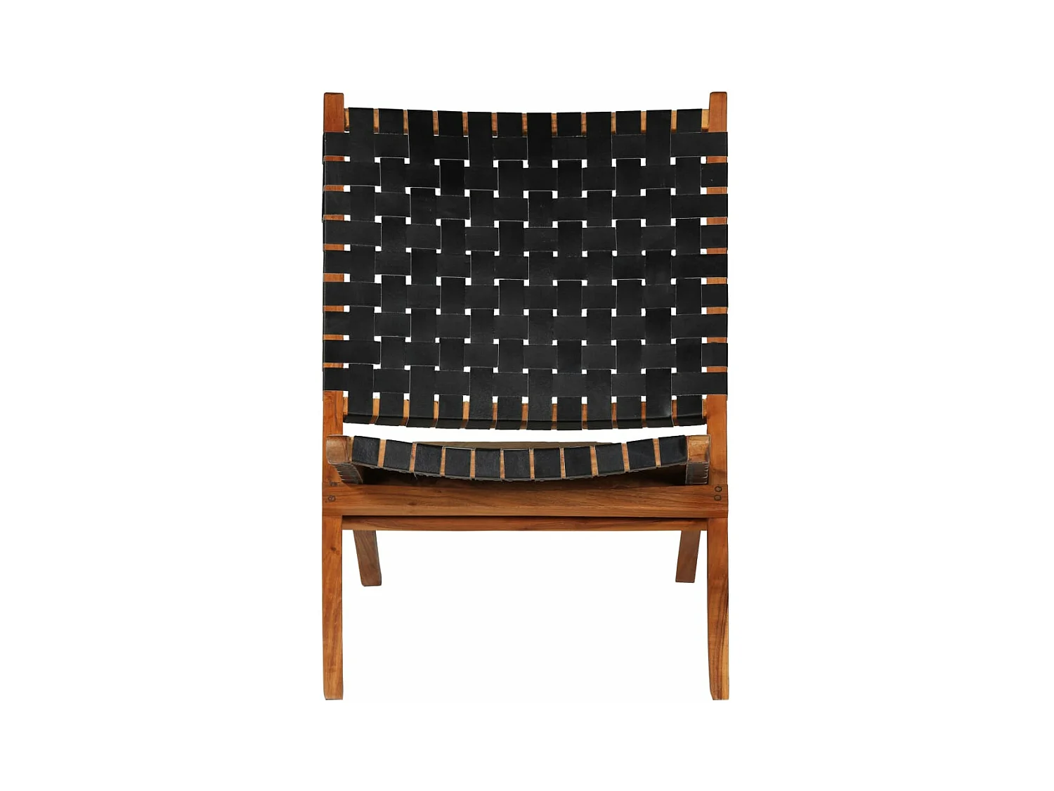 Chaise pliable bandes croisées noir cuir véritable