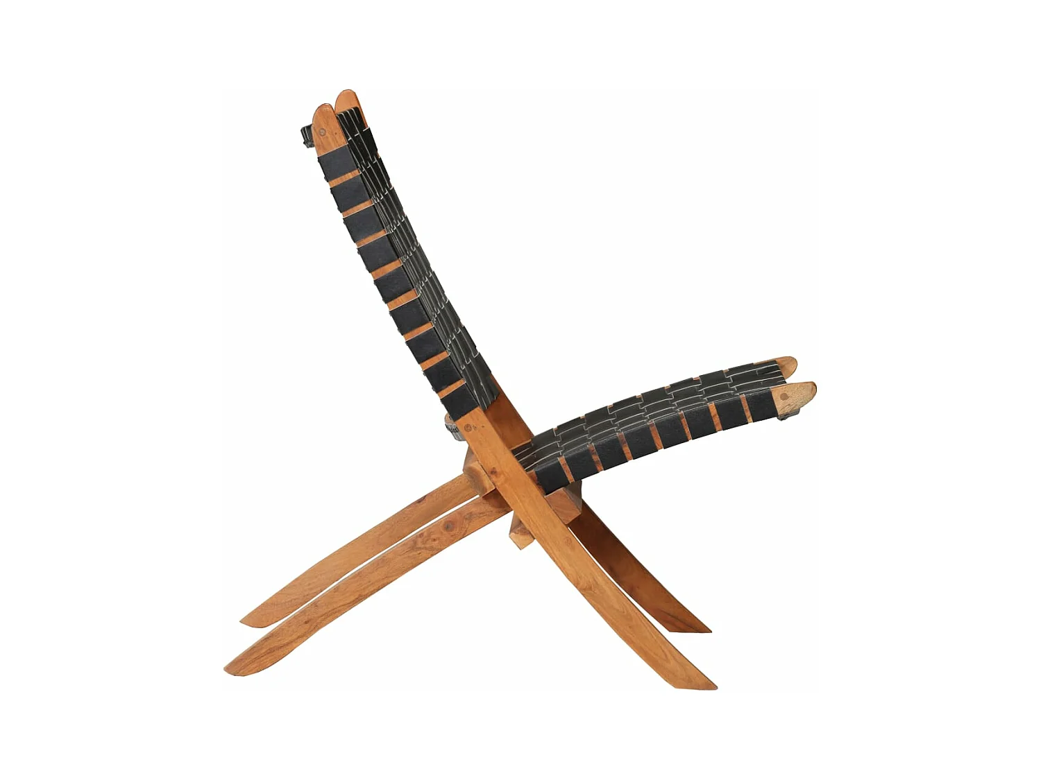 Chaise pliable bandes croisées noir cuir véritable