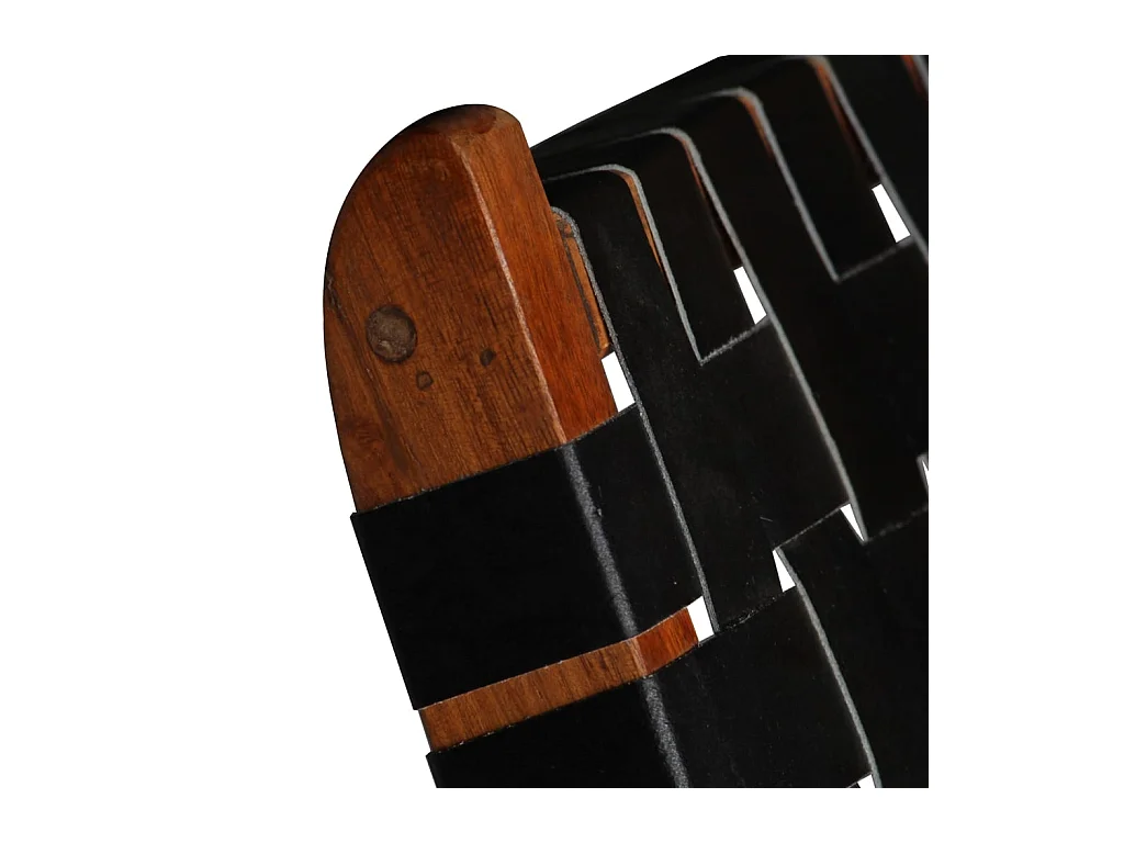 Chaise pliable bandes croisées noir cuir véritable