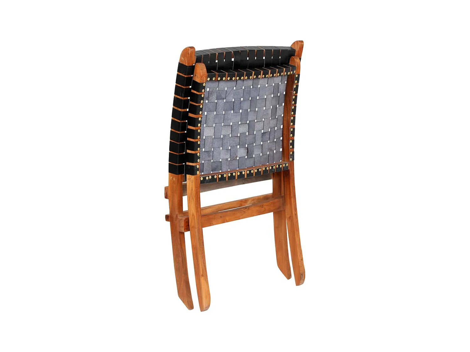 Chaise pliable bandes croisées noir cuir véritable