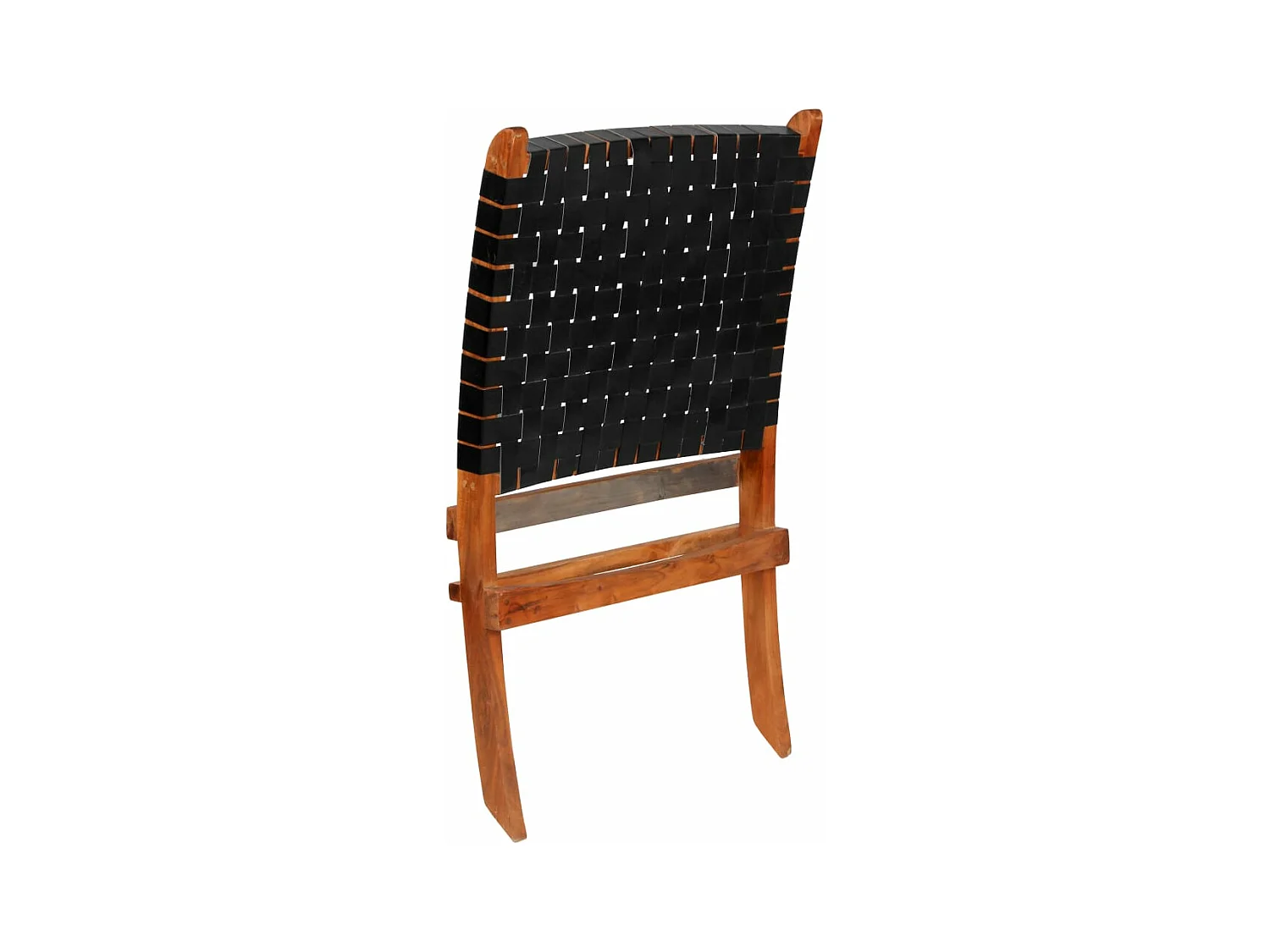 Chaise pliable bandes croisées noir cuir véritable