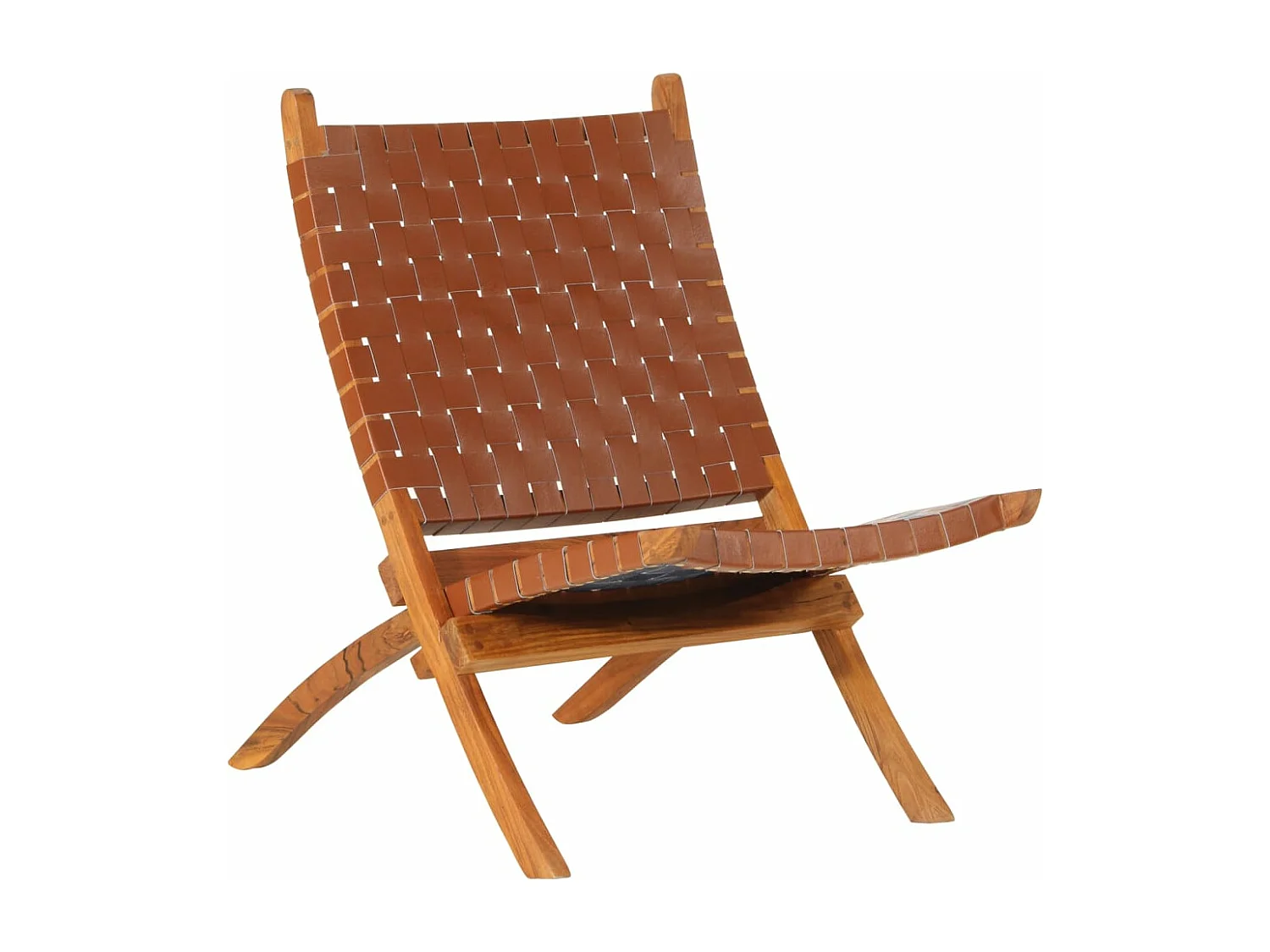 Cadeira de relaxamento dobrável em couro genuíno marrom