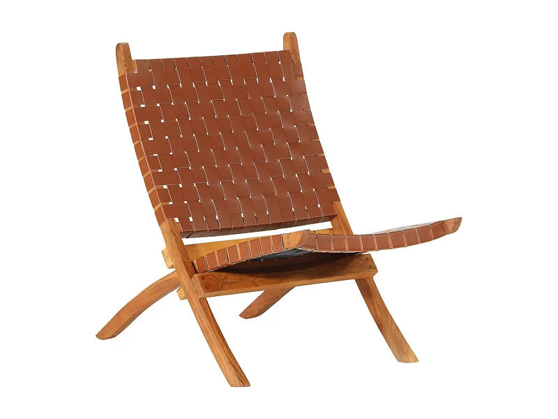 Chaise de relaxation pliable marron cuir véritable