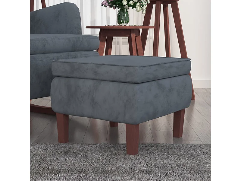 Sgabello con gambe in legno Velluto grigio scuro