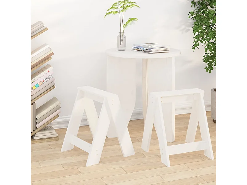 Conjunto de 2 bancos em madeira maciça de pinho branco 40x40x45 cm